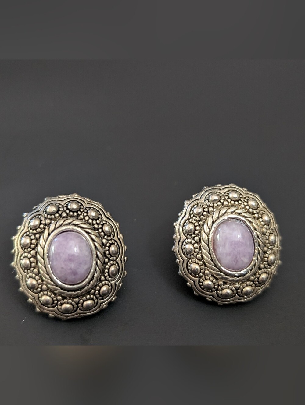 Vintage Pierced Silver Tone With Purple Stone Earrings 5 - 2026D6